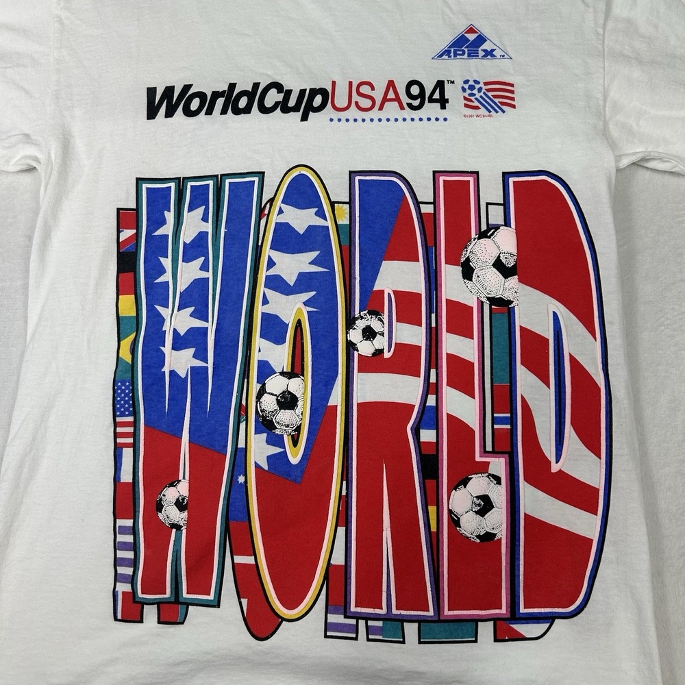 Vintage World Cup‎ USA 94 Apex One t-shirt Medium Soccer Wrap Around Puff Print